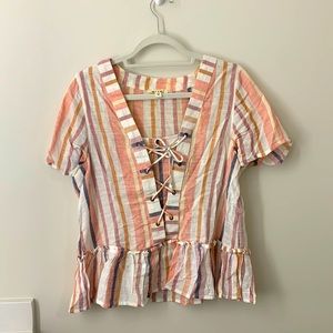 Pink striped top with corset ties